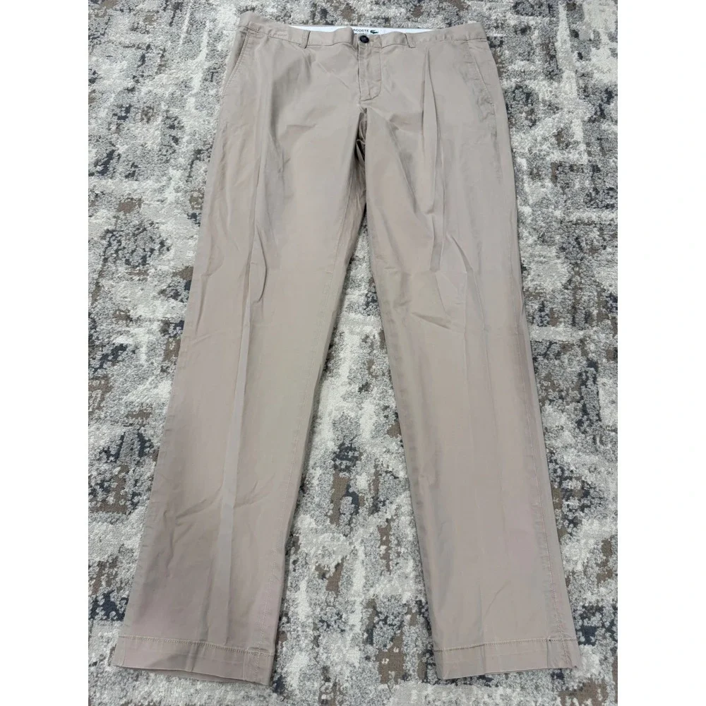 Lacoste Slim Fit Chino Pants Tan Khaki Mens US 38 Cotton Stretch HH2739